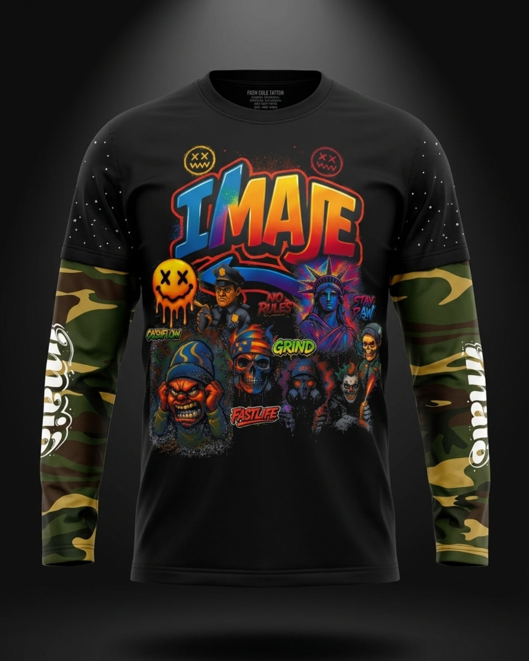 IMAJÉ Authentics Fast Life Long Sleeve Tee - Camo Sleeves