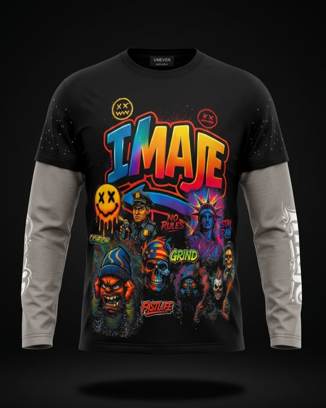 IMAJÉ Authentics Fast Life Long Sleeve Tee - Gray Sleeves