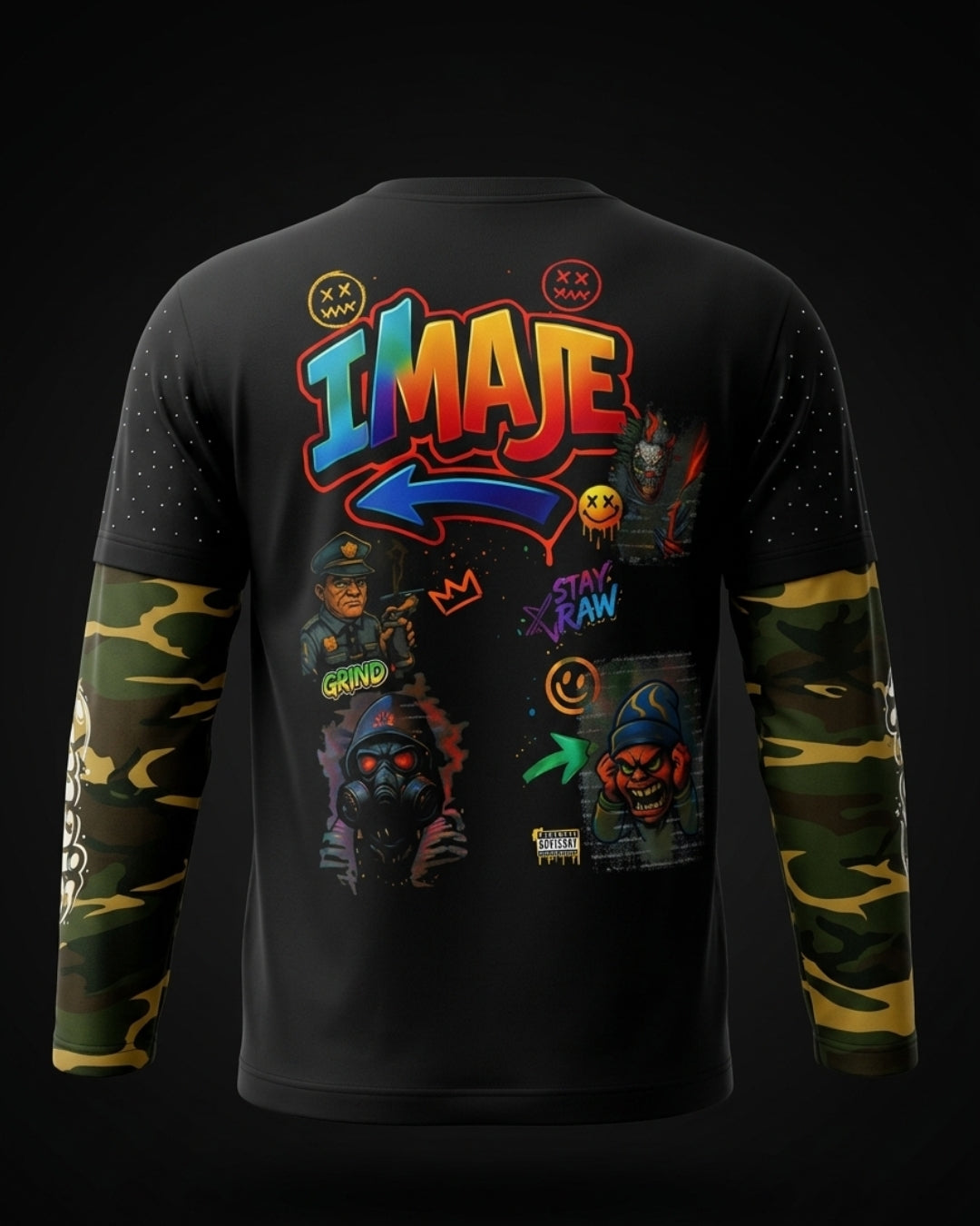 IMAJÉ Authentics Fast Life Long Sleeve Tee - Camo Sleeves