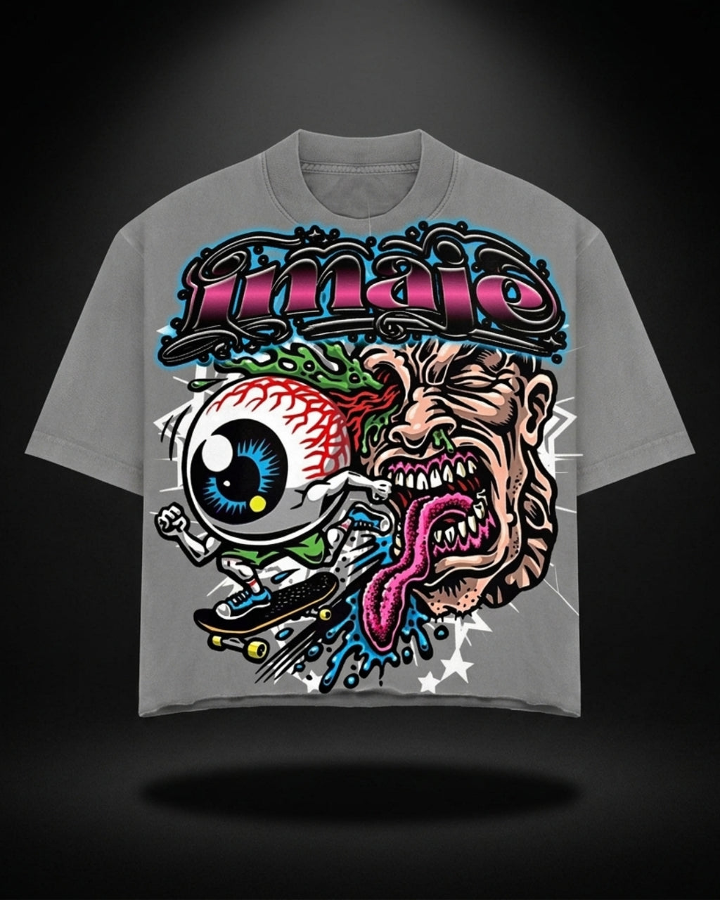 IMAJÉ Authentics “Normal Is An Illusion” Monster Skater Tee – Gray