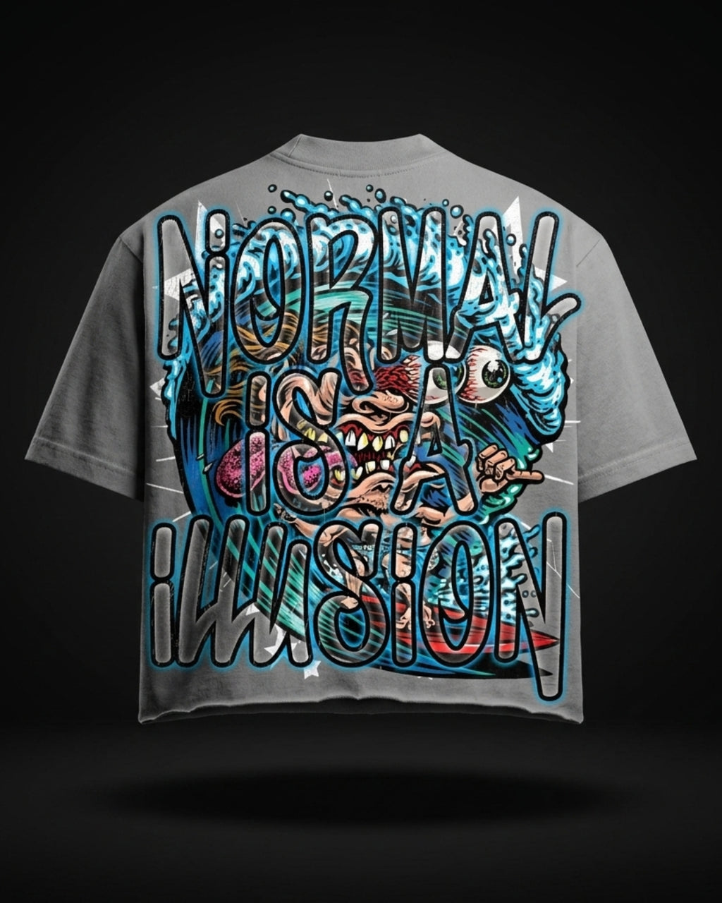 IMAJÉ Authentics “Normal Is An Illusion” Monster Skater Tee – Gray