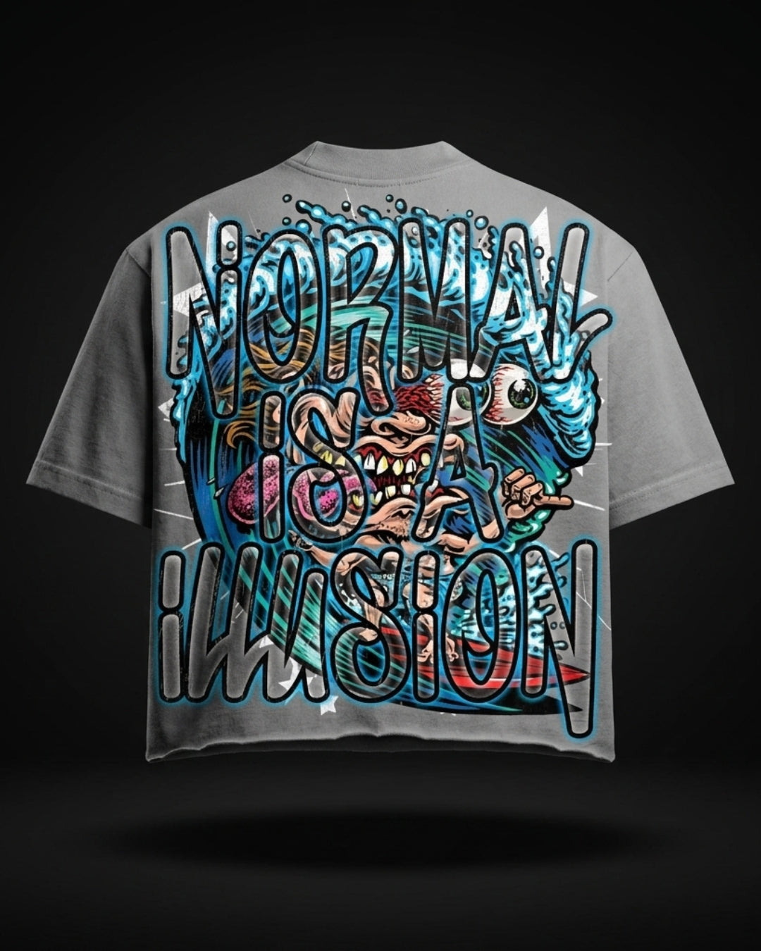 IMAJÉ Authentics “Normal Is An Illusion” Monster Skater Tee – Gray